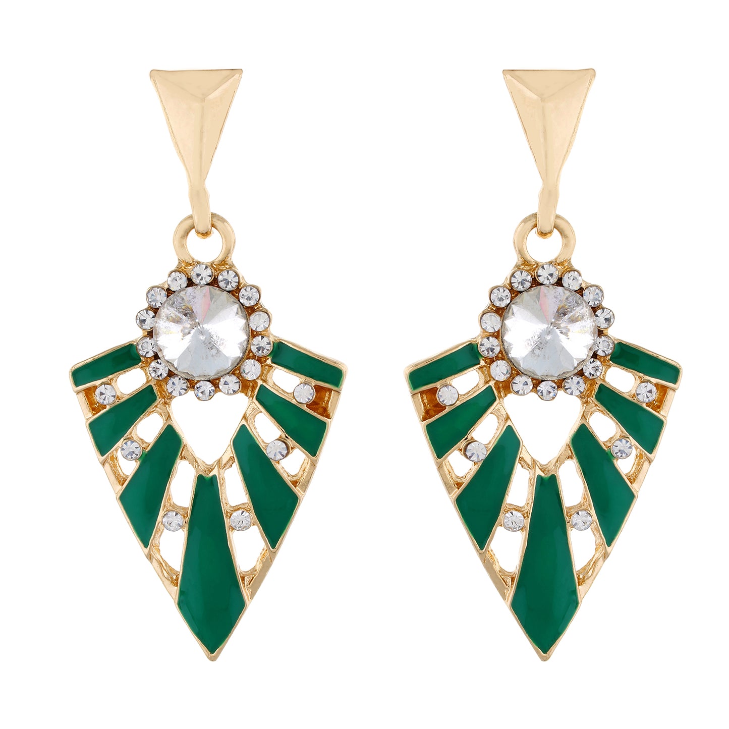 Green colour Triangular Design Hanging Earrings for Girls and Women