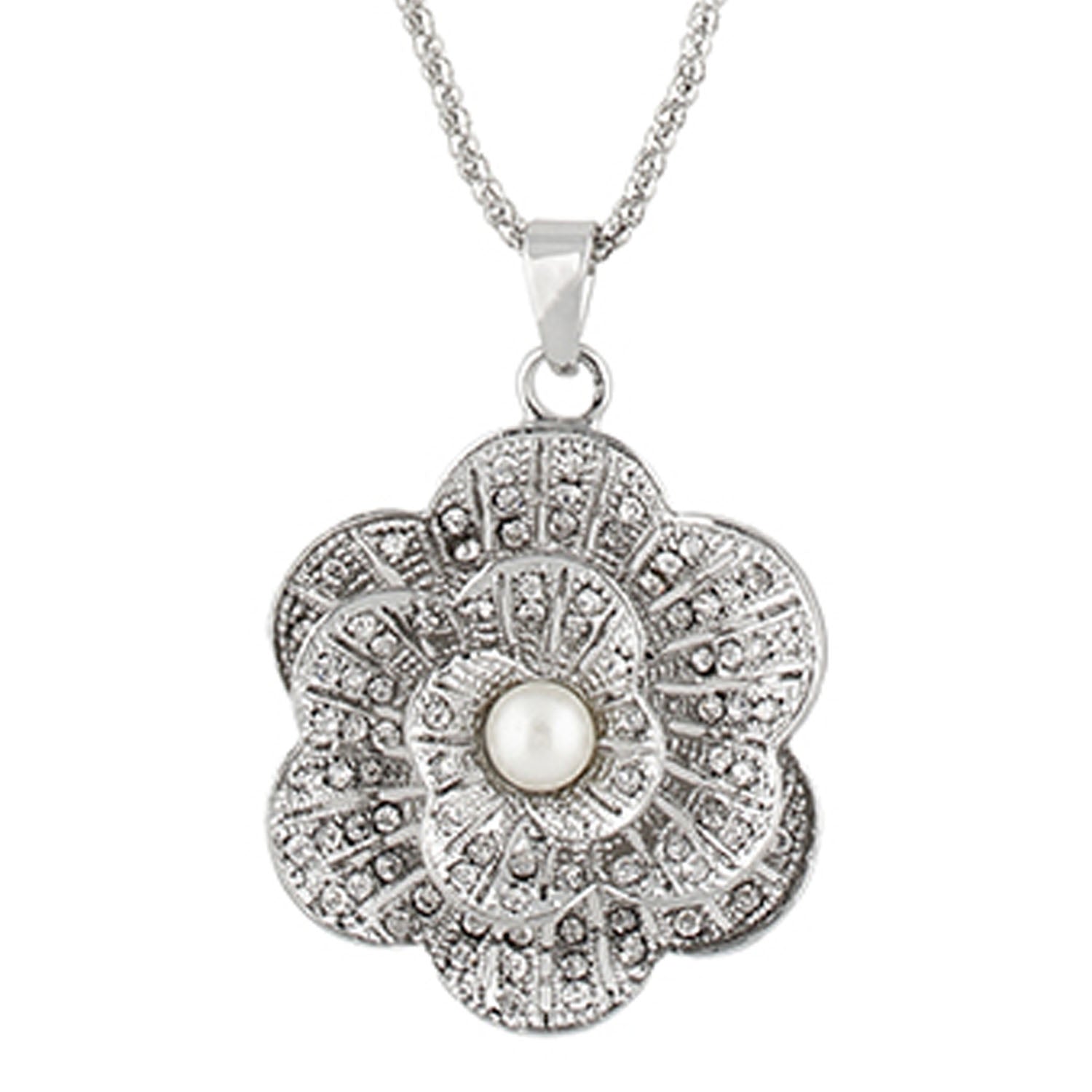 Grey Colour Floral Shape Alloy Pendant with Chain for Girls and Women